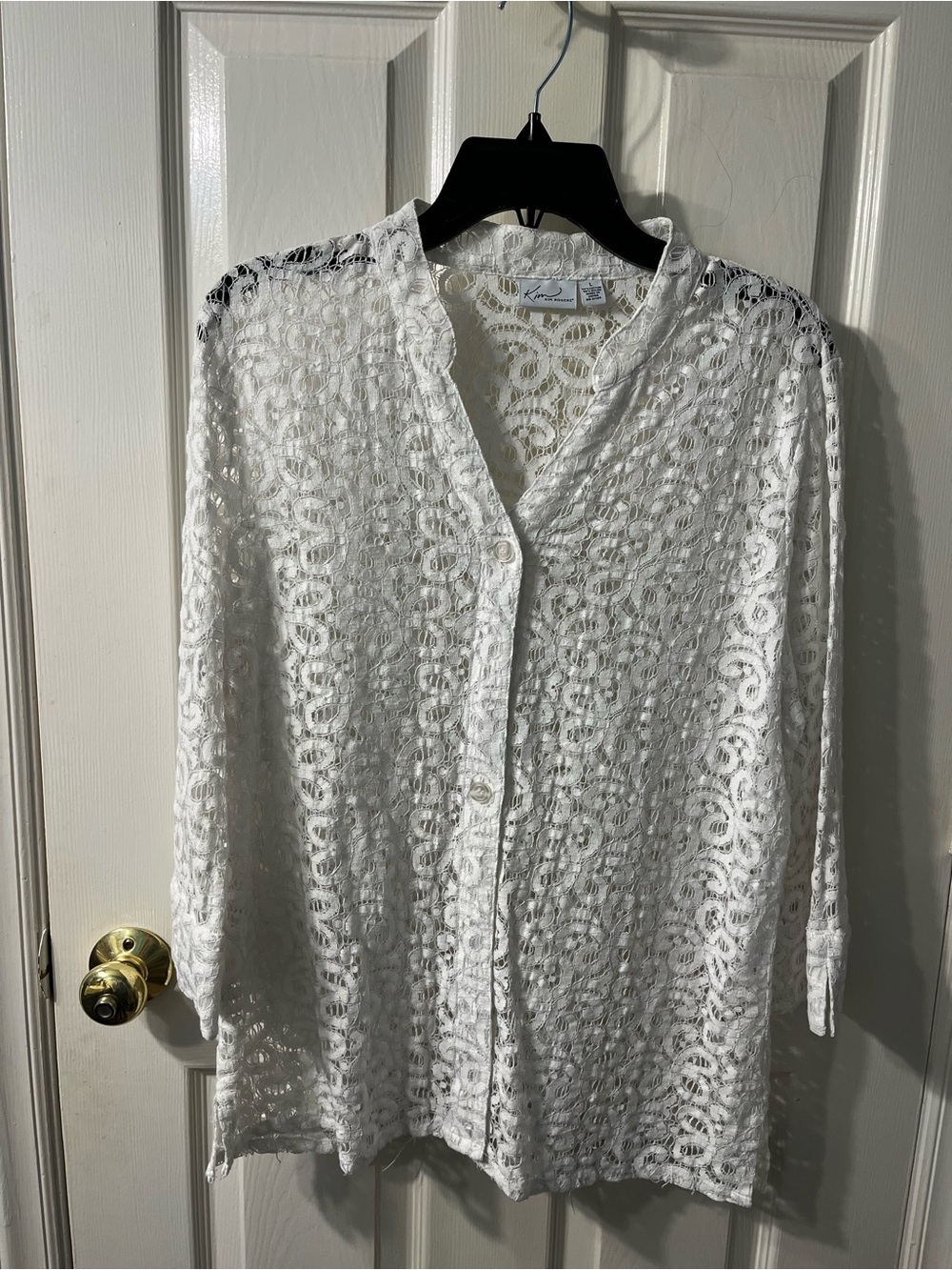 Kim Rogers White Crochet Button-Down Shirt